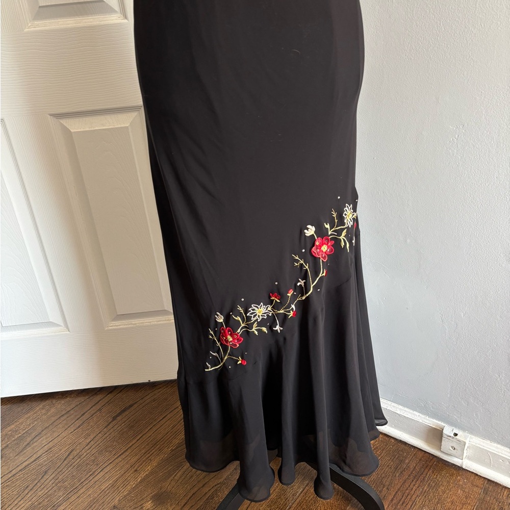 Vintage Black Maxi Dress with Red Floral Embroidery - Picture 3 of 6